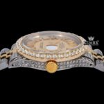 Gold Roman Numerals Yellow Dial Two Tone Moissanite Diamond Watch Crown View