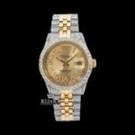 Gold Roman Numerals Yellow Dial Two Tone Moissanite Diamond Watch