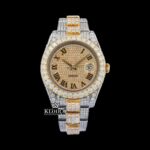 Gold Silver Two Tone Roman Numerals Moissanite Diamond Watch