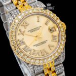 Yellow Gold Dial Yellow Roman Numerals Moissanite Diamond Watch