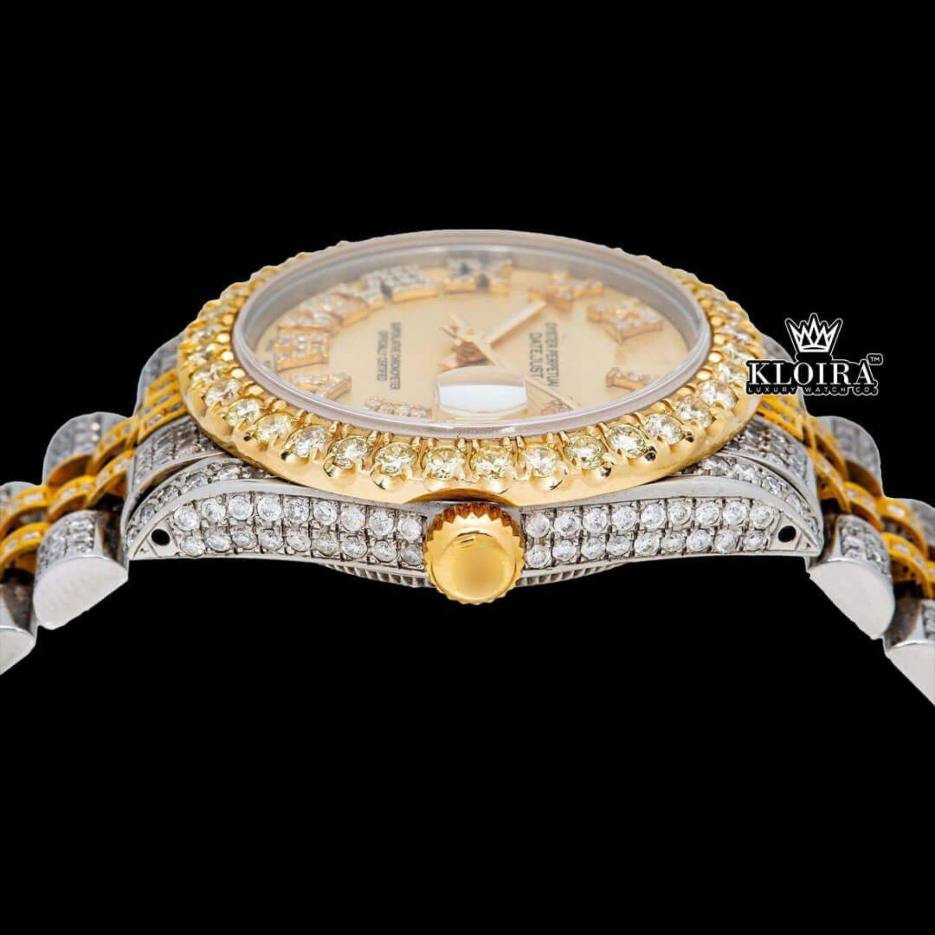 Golden Charm Moissanite Diamond Watch 14K Gold VVS 18 Carat 42mm Crown View