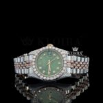 Green Dial Date Display Two Tone Rose Gold Natural Diamond Watch
