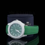 Green Dial Semi Iced Out Silicon Strap Lab Diamond Watch Left Profile View