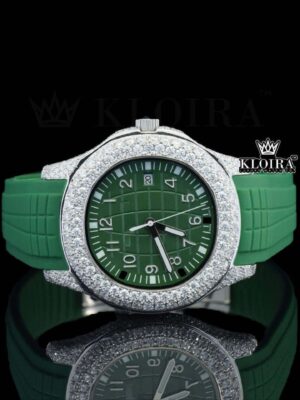 Green Dial Semi Iced Out Silicon Strap Moissanite Diamond Watch
