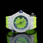 Green Dial White Stick Markers Semi Iced Out Moissanite Diamond Watch