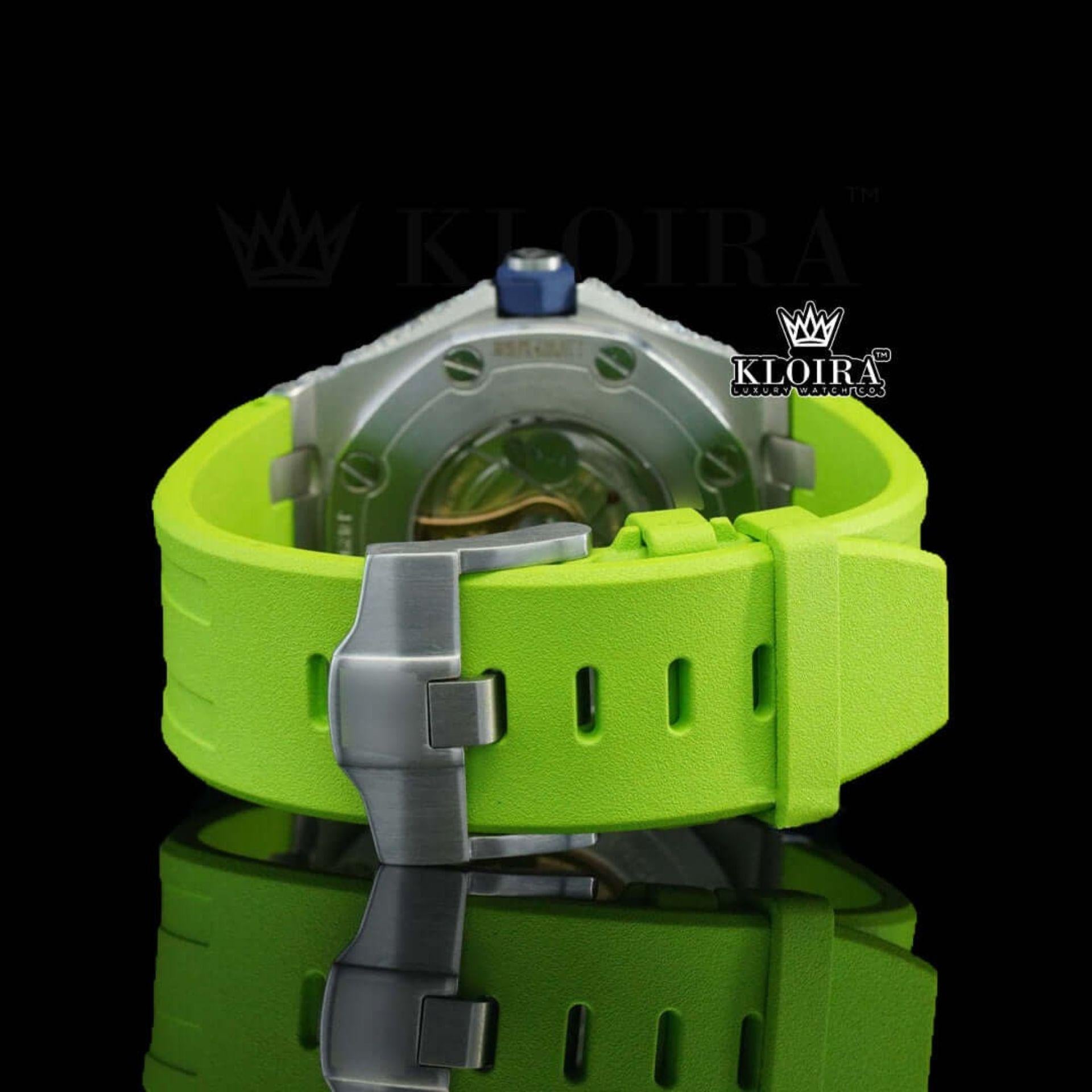 Green Dial White Stick Markers Semi Iced Out Moissanite Diamond Watch Strap View
