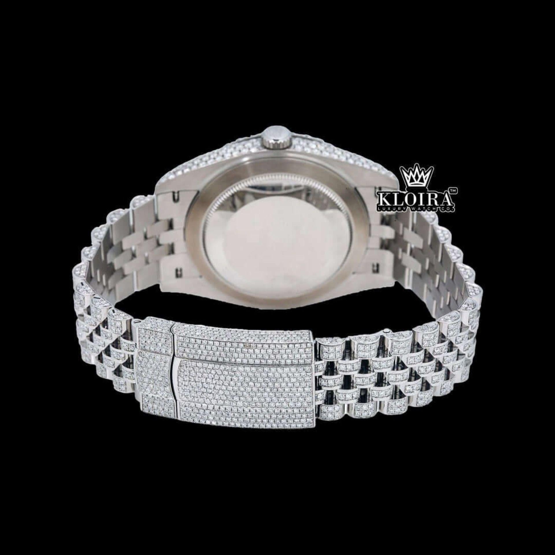 Green Roman Numerals Dial Full Iced Out Moissanite Diamond Watch Caseback View