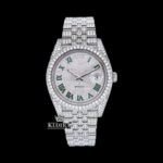Green Roman Numerals Dial Full Iced Out Moissanite Diamond Watch