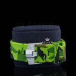 Green Rubber Strap Silver Dial Iced Out Moissanite Diamond Watch Close Up Strap View