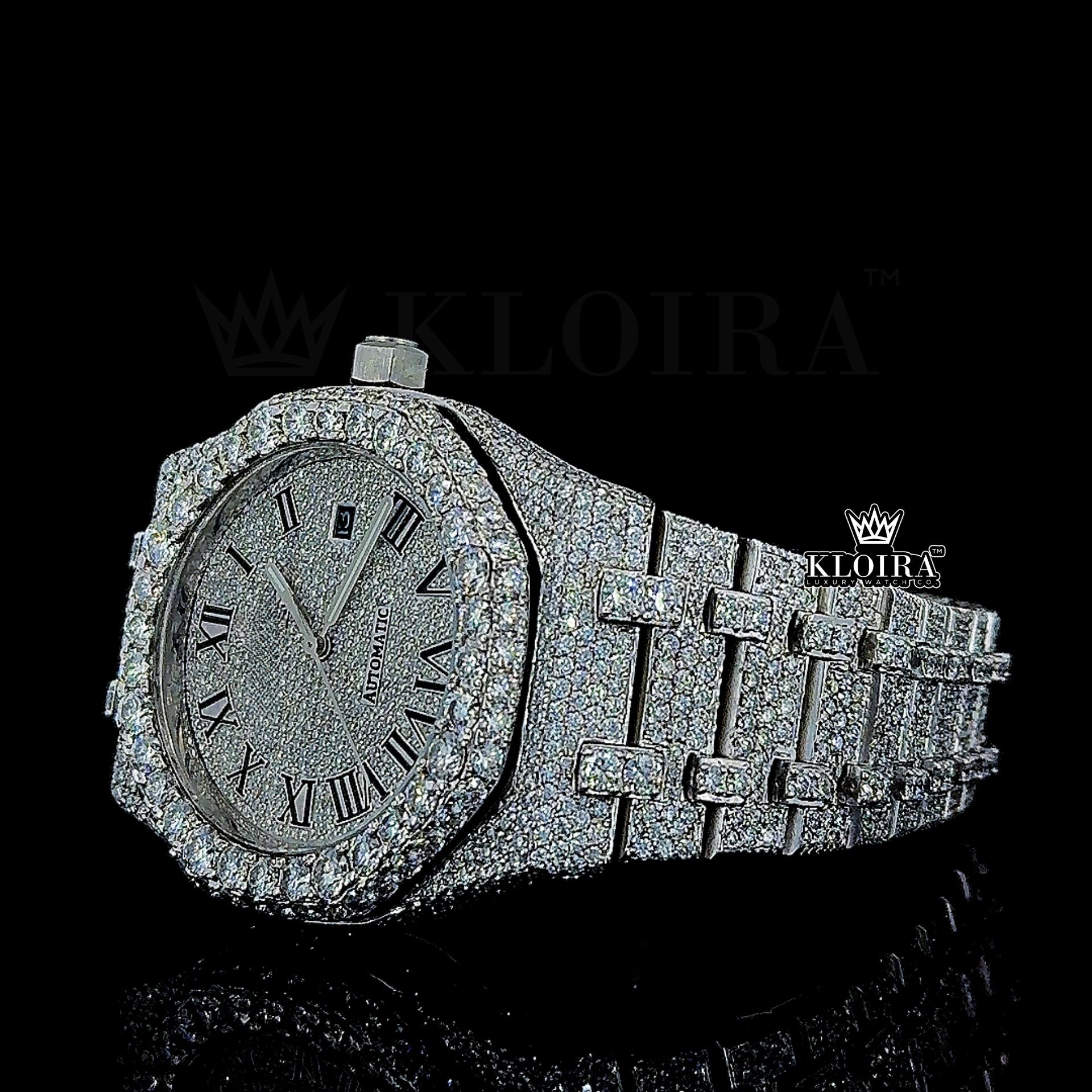 Iced Out AP Moissanite Watch Left Profile View
