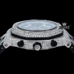 Iced Out Bezel Black Dial Rubber Strap Moissanite Diamond Watch Crown View