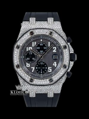 Iced Out Bezel Black Dial Rubber Strap Moissanite Diamond Watch