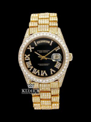 Iced Out Black Dial Roman Numerals Moissanite Diamond Watch