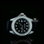 Iced Out Black Dial Rubber Strap Moissanite Diamond Watch