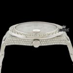 Iced Out Blue Roman Numerals White Gold Dial Moissanite Diamond Watch Crown View