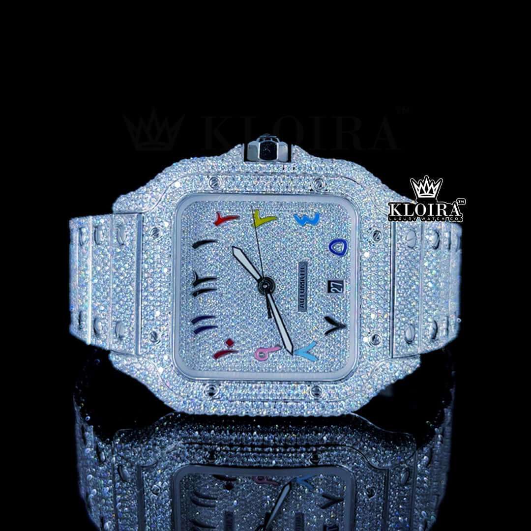 Iced Out Cartier Moissanite Watch Front View