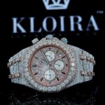 Iced Out Chronograph Dial Two Tone Bracelet Stick Markers Moissanite Watch