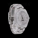 Iced Out Date Display Stick Dial Moissanite Diamond Watch Left Profile View