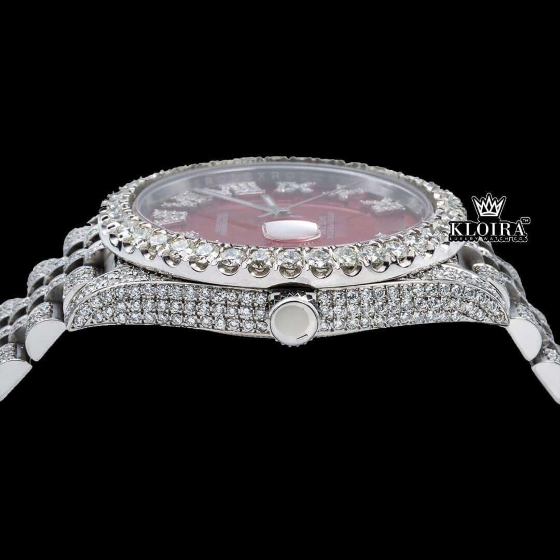 Iced Out Red Dial Roman Numeral Moissanite Diamond Watch Crown View