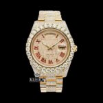 Iced Out Red Roman Numerals Yellow Dial Moissanite Diamond Watch