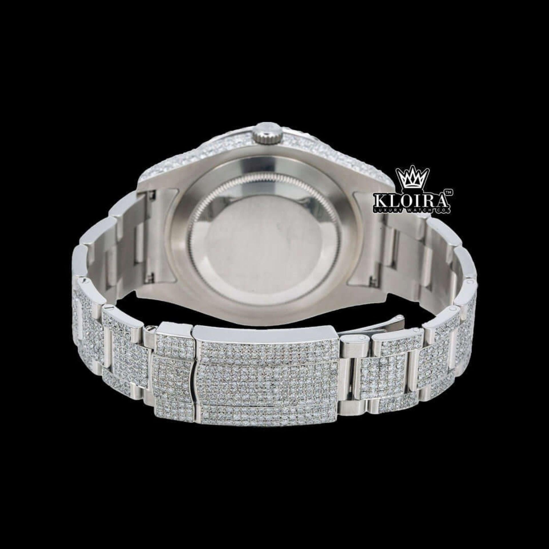 Iced Out Roman Numeral Red Dial Moissanite Diamond Watch Caseback View