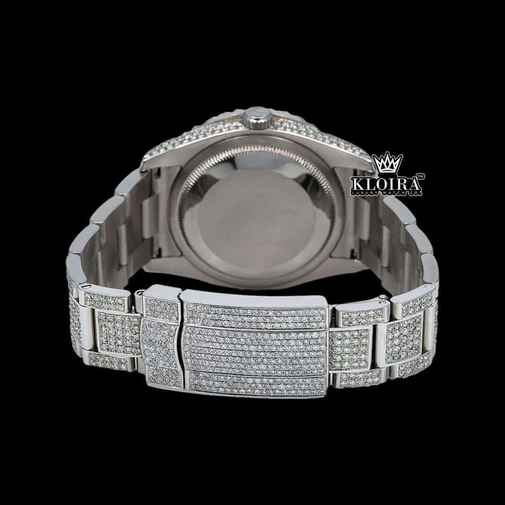 Iced Out Roman Numerals Blue Dial Moissanite Diamond Watch Caseback View