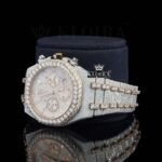 Iced Out Rose Gold Dial Chronograph Diamond Markers Moissanite Watch Left Profile View