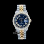 Iced Out Two Tone Roman Numerals Blue Dial Moissanite Diamond Watch