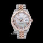 Iced Out Two Tone Rose Gold Dial Roman Numeral Moissanite Watch