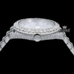 Iced Out White Dial Blue Arabic Numerals Moissanite Diamond Watch Crown View