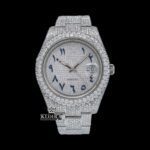 Iced Out White Dial Blue Arabic Numerals Moissanite Diamond Watch