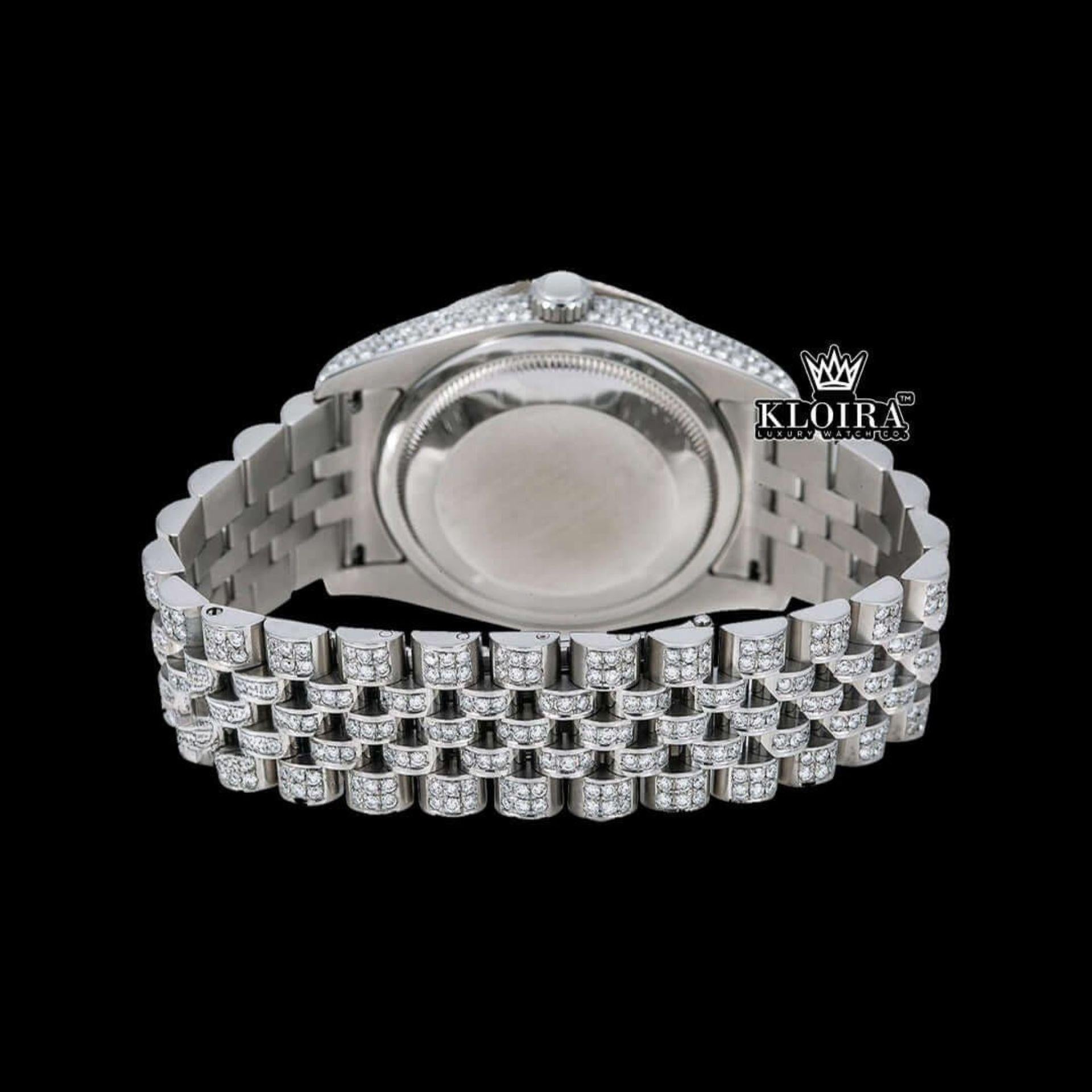Iced Out White Dial Rainbow Stick Markers Moissanite Diamond Watch Caseback View