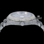 Iced Out White Dial Rainbow Stick Markers Moissanite Diamond Watch Crown View