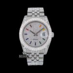 Iced Out White Dial Rainbow Stick Markers Moissanite Diamond Watch