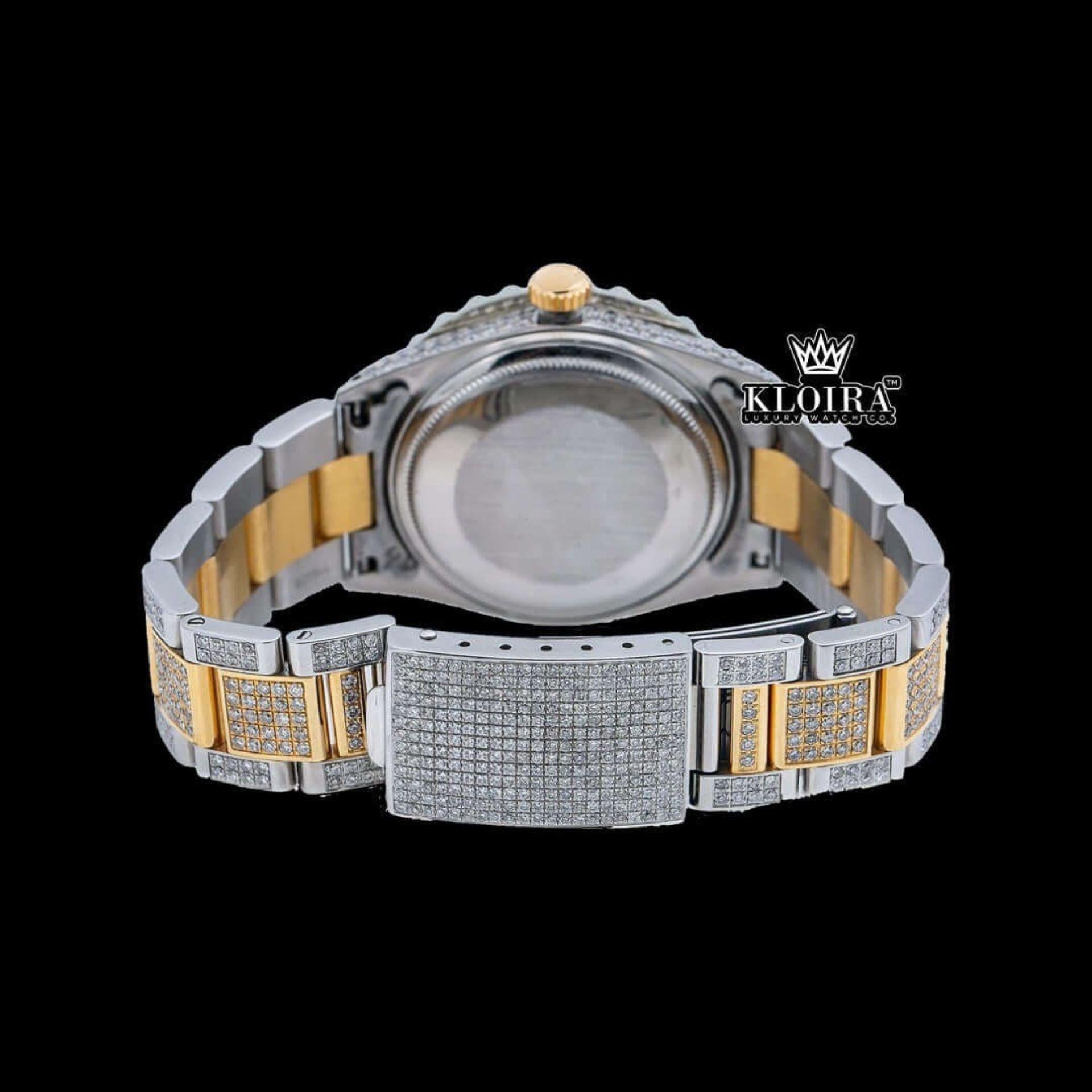 Iced Out Yellow Roman Numerals Two Tone Red Dial Watch Moissanite Watch Caseback View