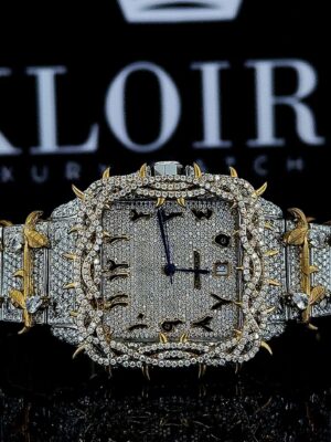 Jesus Thorn Yellow Gold Arabic Numerals Fully Iced Moissanite Diamond Watch