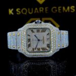 K Square Two Tone Iced Out Roman Numerals Customised Moissanite Watch