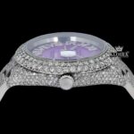 Lavender Dial Roman Numerals Iced Out Moissanite Diamond Watch Crown View