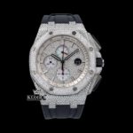 Men's Silver Iced Out Rubber Strap Moissanite Diamond Watch