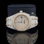 Men's Two Tone Rose Gold Iced Out Moissanite Diamond Watch Close Up Front View