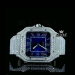 Blue Dial Roman Numerals Fully Iced Out Moissanite Diamond Watch