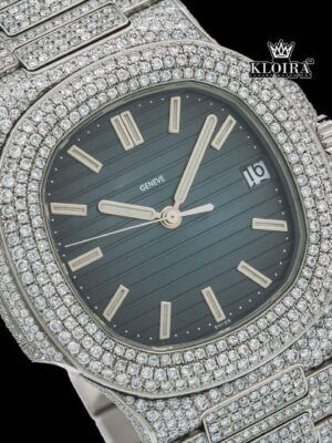 Mens Patek Philippe Moissanite Watch Front Face Close Up View