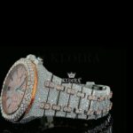 Mens Rose Gold Fully Iced Out Chronograph Moissanite Watch Left Side Bracelet View