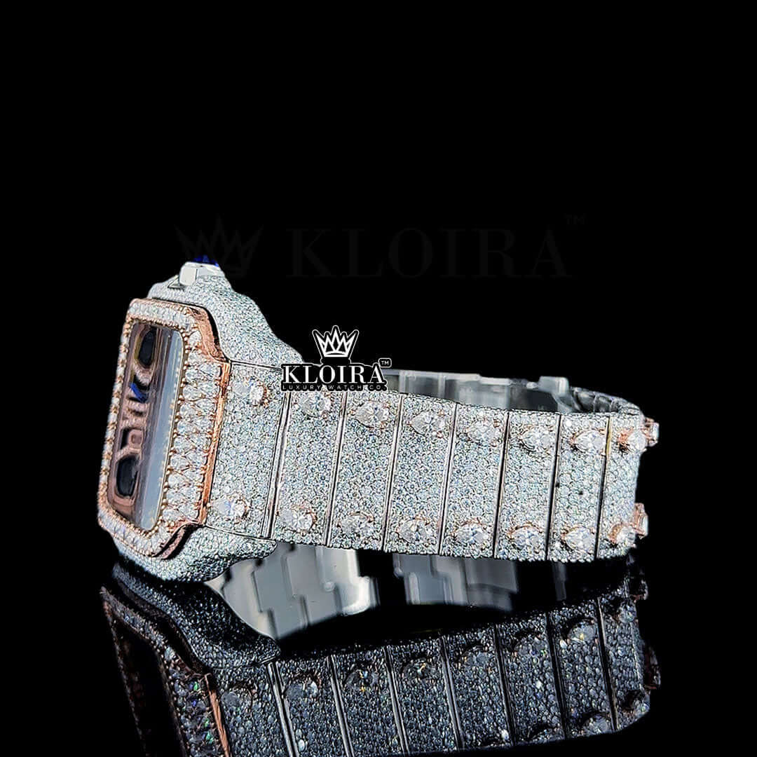 Moissanite Cartier Skeleton Watch Left Side Bracelet View