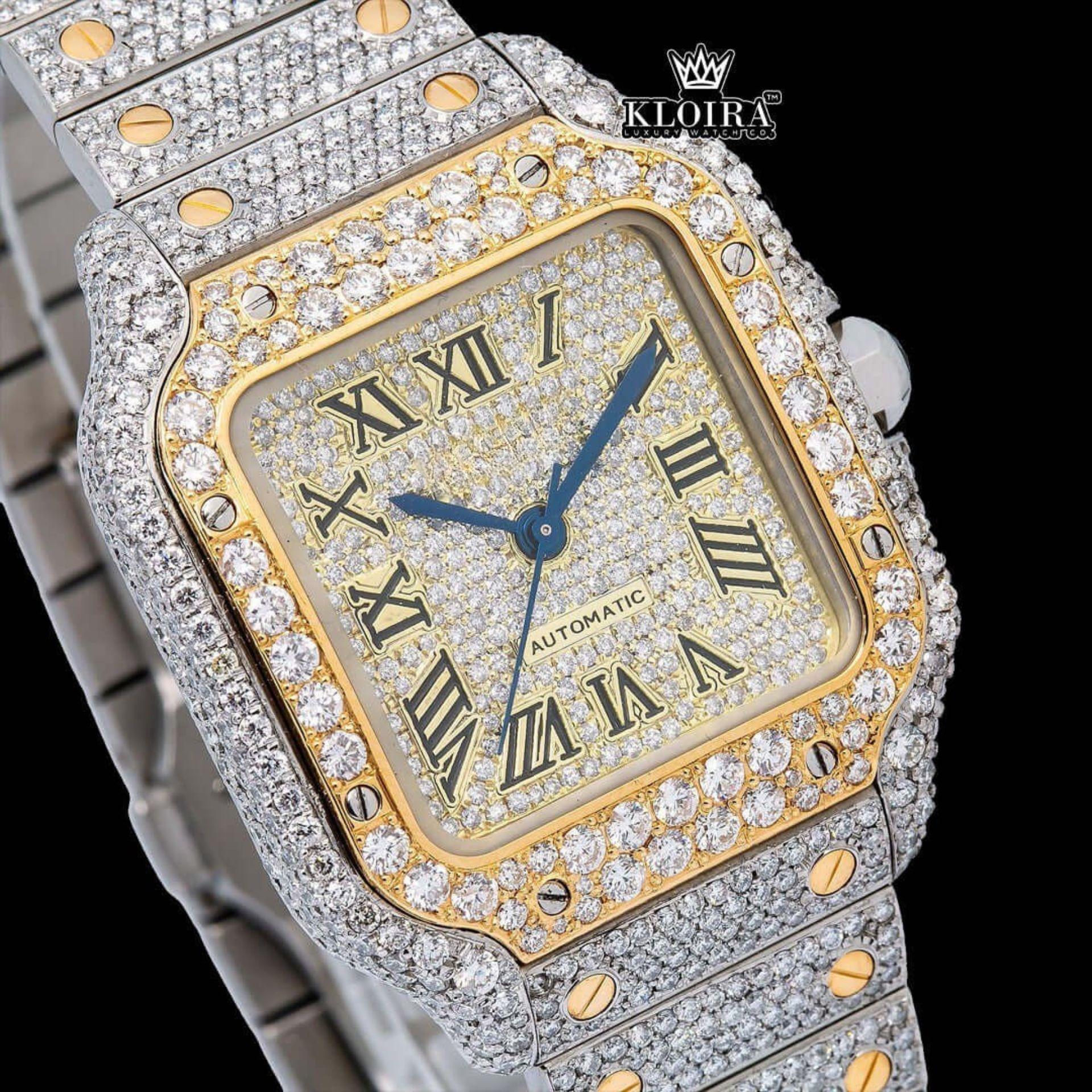 Moissanite Cartier Style Watch Close Up Front View