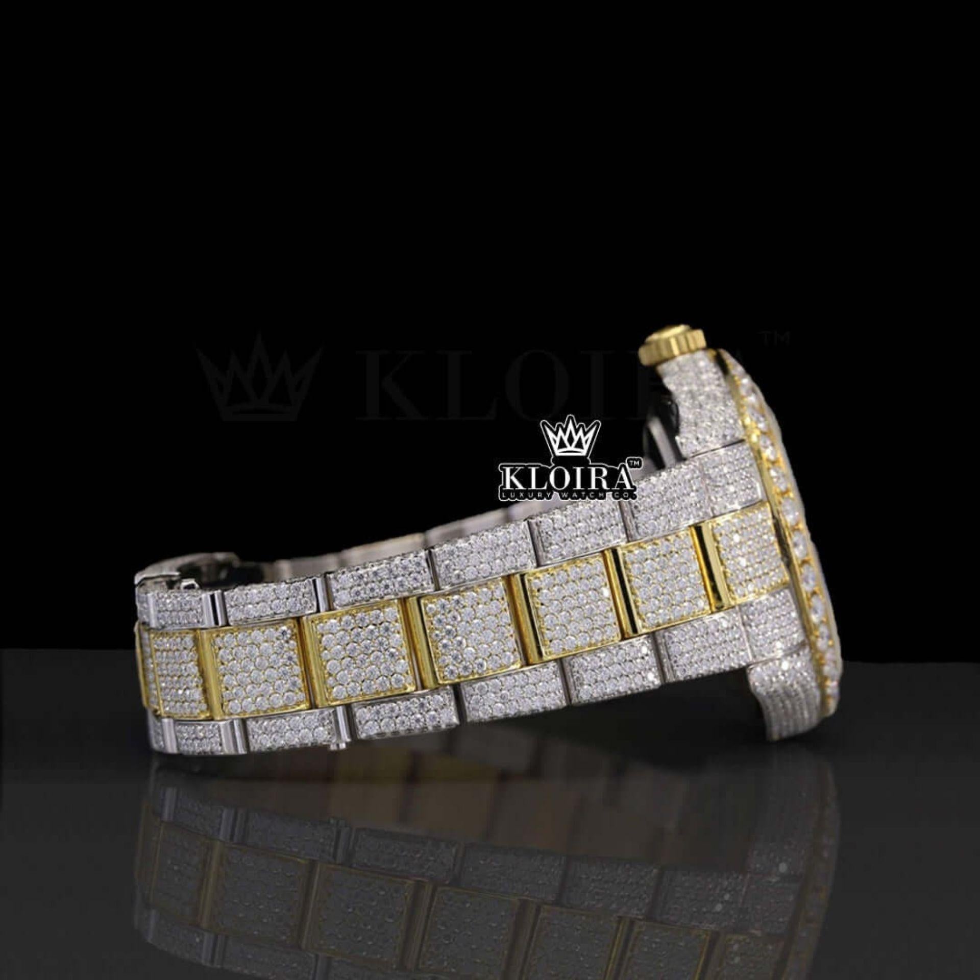 Moissanite Gold Watch 14K Gold VVS 28 Carat 42mm Right Side View