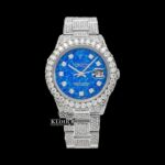 Ocean Blue Dial Diamond Markers Moissanite Diamond Watch