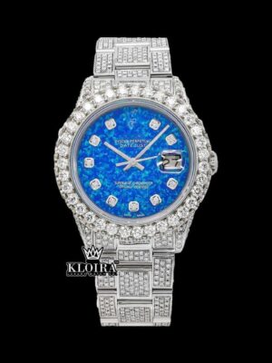 Ocean Blue Dial Diamond Markers Moissanite Diamond Watch