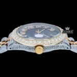 Pearl Green Dial Roman Numerals Two Tone Iced Out Moissanite Watch Crown View