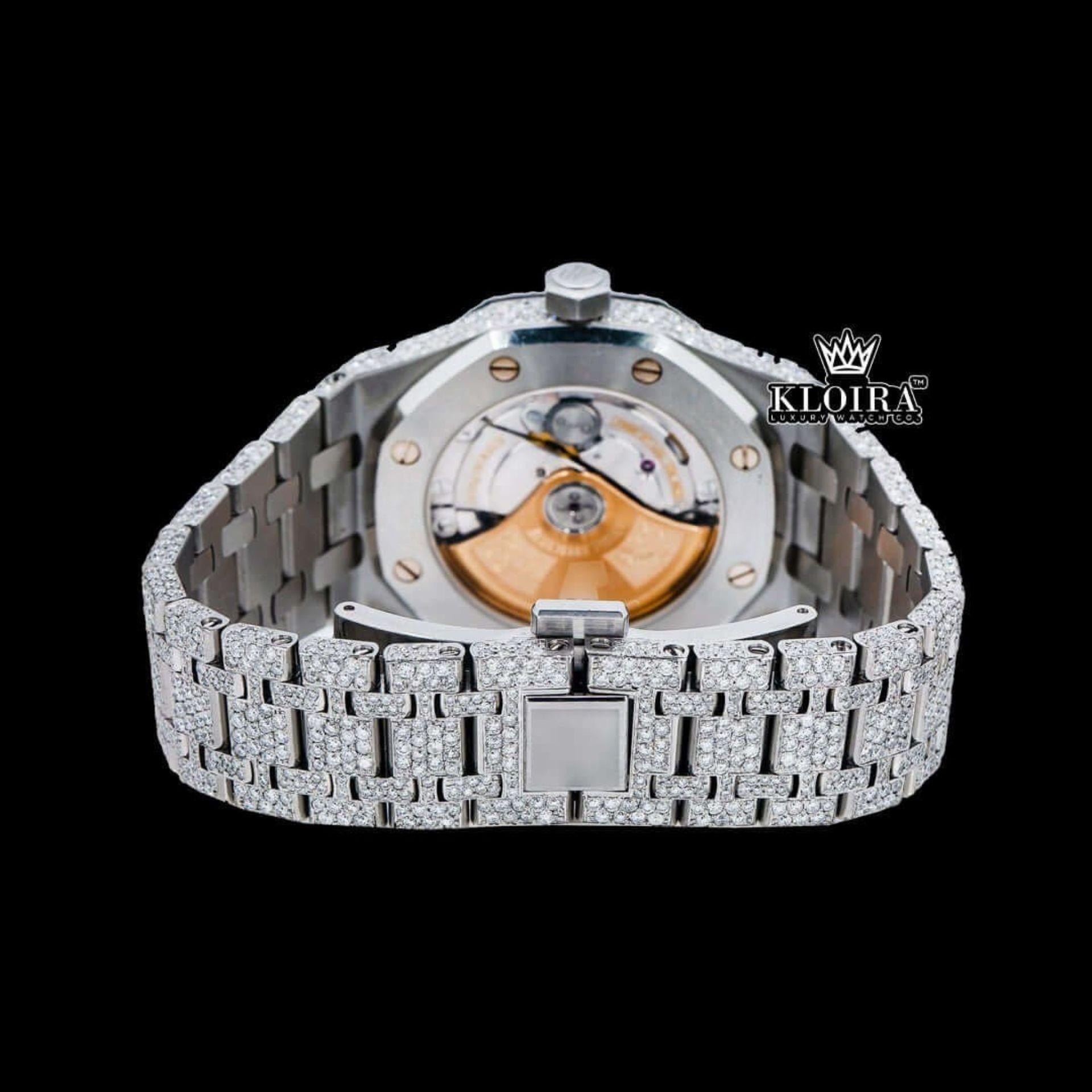 Pink Arabic Numerals Dial Full Iced Out AP Moissanite Watch Caseback View